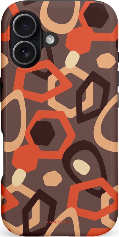Casetastic hoesje geschikt voor Apple iPhone 17 - MagSafe - Dubbellaagse bescherming - Abstracte Retro Vormen - Fashion Case - Donkergrijs Terracotta Taupe
