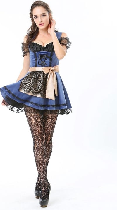 Partychimp Dirndl Dames Inez Oktoberfest Dames Carnavalskleding Dames - Blauw - Polyester Valt Kort - Excl panty - Maat M