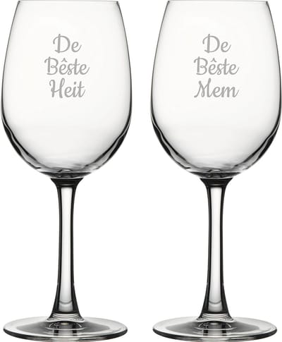 Gegraveerde witte wijnglas 36cl De Bêste Mem-De Bêste Heit