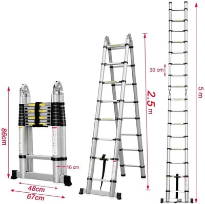 Norvia Telescopische Ladder - 5 meter - Telescoop ladder - Opvouwbare trapladder - Aluminium - Draagbaar - Max. Belasting 150kg