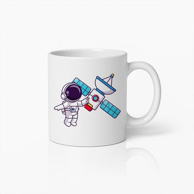 Schattige Astronaut met Satelliet Mok – Leuke Ruimte Cartoon Beker voor Kinderen, Wetenschapsfans & Ruimteliefhebbers