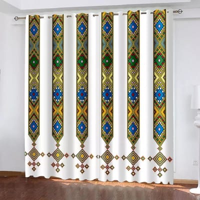 Bohemian Luxe Gordijnen voor Woonkamer in de Uitverkoop Ethiopisch Traditioneel Design Raamgordijnen Saba en Telet voor Slaapkamer 100W130H(CM)40x51in&Grommet Top