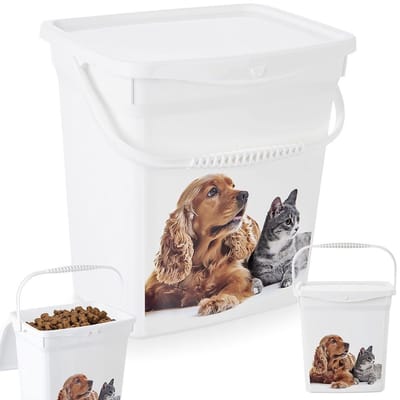 Voercontainer 6 Liter - Luchtdicht - Voor Hondenvoer en Kattenvoer - Bewaarbox met Deksel - Grijs/Wit