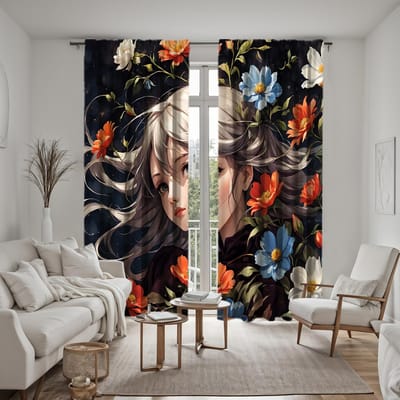 2 pièces Couronnes de Noël HD pour rideaux de filles Rideaux imprimés numériquement avec cravate noire Décoration intérieure Décorer salon chambre à coucher W52H63inchW132H160cm gray