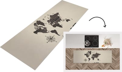 Keukenloper - Loper keuken - Kaart - Hout - Windroos - 150x50 cm - Keukenloper vinyl