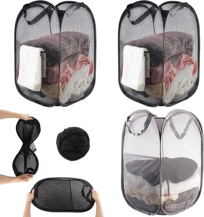 Opvouwbare wasmand - Inklapbare wasmand - 3 stuks pop up wasmand met handvat - voor badkamer camping college kamer en reizen wasgoed - Wasmand