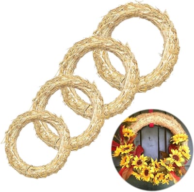 Decoratieve Stro Krans voor DIY Projecten - Natuurlijke Deurkrans voor Wanddecoratie en Feestelijke Versieringen (Diameter 15cm/20cm/25cm/30cm) - Set van 4 Stuks