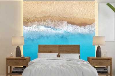 Behang - Fotobehang Strand - Water - Blauw - Breedte 280 cm x hoogte 280 cm