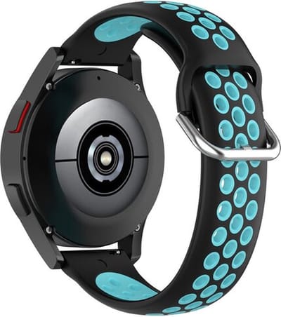 By Qubix Siliconen sportbandje met gesp 20mm Zwart + blauw Geschikt voor Samsung Galaxy Watch 7 (40 & 44mm) Galaxy Watch FE Galaxy Watch 6 Galaxy Watch 6 Pro Galaxy Watch 5 5 Pro Galaxy Watch 4 4 Classic Active 2 Watch 3 (41mm)