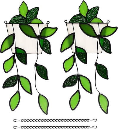 Groene acryl zonnevanger met kunstplant voor raamdecoratie, hangplant en woonaccessoires, 2 stuks