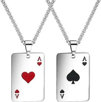 2 stuks roestvrijstalen pendant ketting met speelkaarten en hart, punk rock stijl voor mannen, perfect voor hip hop en gothic mode