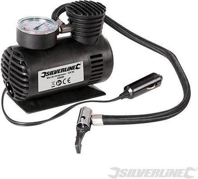 SILVERLINE Mini Luchtcompressor - 425689 - 12 V DC Plug - Oppompen Banden, Rubber Boten En Sportmaterialen