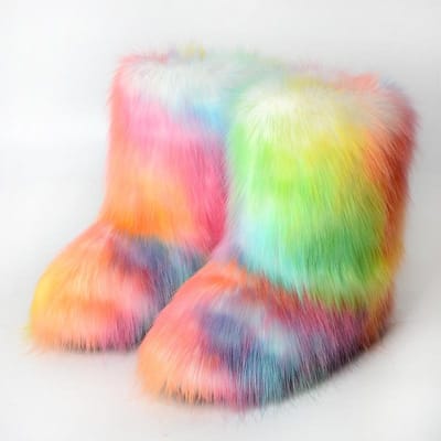 Dames Faux Fur Laarzen Winter Pluizige Pluche Warme Middenkuit Sneeuwlaarzen Luxe Mode Furry Laarzen Comfortabele Outdoor Platte Schoenen 37 beige