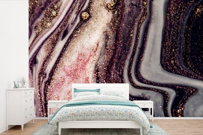 Behang - Fotobehang Marmer - Roze - Goud - Glitter - Marmerlook - Breedte 360 cm x hoogte 240 cm
