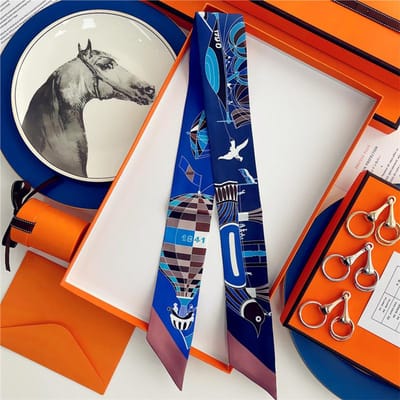 100% Zijde Hoge Kwaliteit Luxe Merk Sjaal Dames Hoofdband Haarband Foulard Strik Lint Neckerchief Dunne Sjaals Accessoires 5x85cm blue