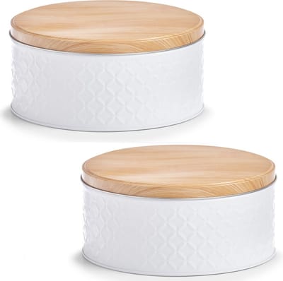 Zeller Voorraadblik - 4x - wit - 20 x 10 cm - 3,8 liter - bewaarblik met houtlook deksel