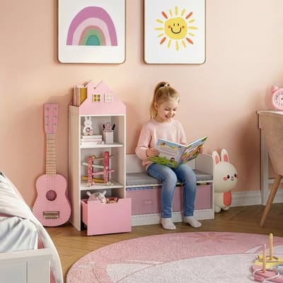 Kinderrek met zitbank Vipsali 100x99x30 cm roze en wit [en.casa]