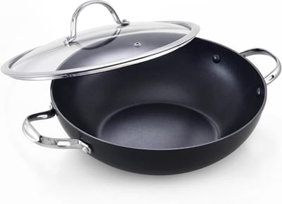 12-inch Harde Geanodiseerde Anti-aanbakpan met Deksel - Perfect voor Alle Doeleinden