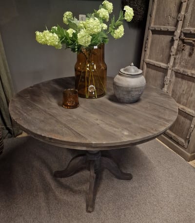 AURA PEEPERKORN| ronde eettafel 105 cm| eettafel| oud teakhout|