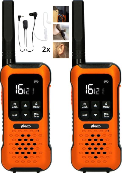 Alecto Twin FR-300OE Robuuste Walkie Talkie 10 km + 2 Portofoon Earphones - Robuust met Zaklamp & SOS functie