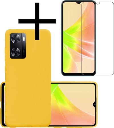 Hoesje - Met Screenprotector - Geschikt voor OPPO A57 - Sterk & Shockproof - Back Cover - Siliconen Case - Telefoon Hoes - Geel