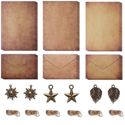 Dailygoods- Kraftpapier Enveloppen Vintage - Briefpapier met Enveloppen - Antieke Enveloppen - Henneptouw - Metalen Accessoires - Afmetingen 19,3 x 13,5 cm