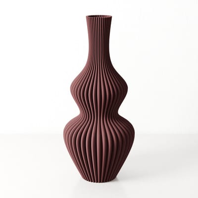 Fleuriek moderne Vaas - Rood - H40 cm - Vaas voor zijden bloemen - Moderne decoratieve vaas gemaakt van duurzaam kunststof - Geribbelde vaas