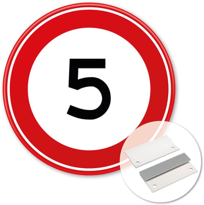 Verkeersbord Maximum snelheid 5km - A01-5 - Weerbestendig Aluminium - Ø60 cm - Bevestiging: Met muur-/ wandmontage beugels