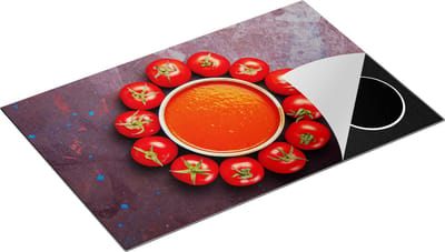 Chefcare Inductie Beschermer Tomatensoep met Tomaten eromheen - 80x50 cm - Afdekplaat Inductie - Kookplaat Beschermer - Inductie Mat
