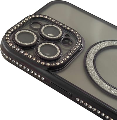HEM Hoesje Geschikt voor iPhone 16 Pro Max Hoesje - Geschikt voor MagSafe - Shockproof Backcover - Zwart Glitter Transparant hoesje