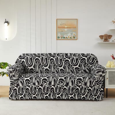 1 stuk Gedrukte Rok Bankhoes, elastisch, antislip. Simpel, modern, alle seizoenen, stof- en katbestendig. Intrekbaar, wasbaar, duurzaam. 1-Seater black