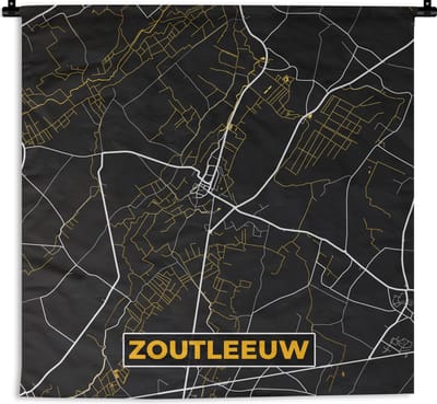 Wandkleed - Wanddoek - Plattegrond - Kaart - Zoutleeuw - Stadskaart - Goud - 180x180 cm - Wandtapijt