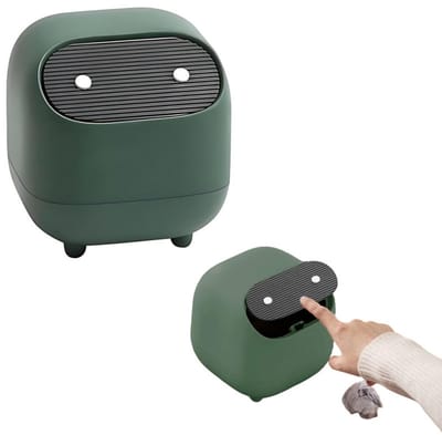 1 stuk - Kleine prullenbak voor op het bureau - Mini-prullenbak met deksel - Deksel met drukknop - Geurbestendig - Antislip - Groen - 165*165*170 mm - Geschikt voor aanrechtbladen, salontafels en keukens