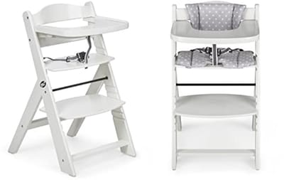 Houten hoogzitstoel - Evolutief, ergonomisch, verstelbaar en veilig - Wit/grijs