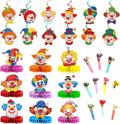 Clown Decoratie Set - 3D Honeycomb en Spiralen - Feestelijke Tafeldecoratie voor Carnaval en Verjaardagen