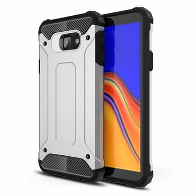 Ntech Hoesje Geschikt Voor Samsung Galaxy J4+ Hybrid Armor Hoesje - Zilver