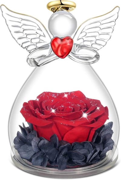 Eeuwige Roos - Gepreserveerde Bloemen - Cadeau Geven - Handgemaakt Met Glas - 7 x 7 x 10.5 cm - Rood