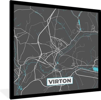 Fotolijst incl. Poster - Stadskaart – Grijs - Kaart – Virton – België – Plattegrond - 40x40 cm - Posterlijst