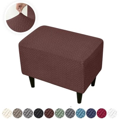 Jacquard Rechthoekige Ottoman Hoezen Stretch Duurzaam Voetenbank Slipcovers Elastisch All-inclusive voor Woonkamer Slaapkamer Poefhoes 1 piece