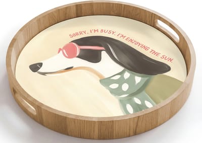 Dienblad rond 40x40 cm - Schootdienblad hout - Quote - Hond - Zonnebril - Borrelplank rechthoek - Plateau houten dienbladen