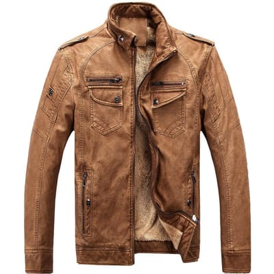 Nouvelle Veste d'Hiver en Cuir Lavé pour Homme Veste Décontractée Épaissie en Polaire pour Homme 4XL brown