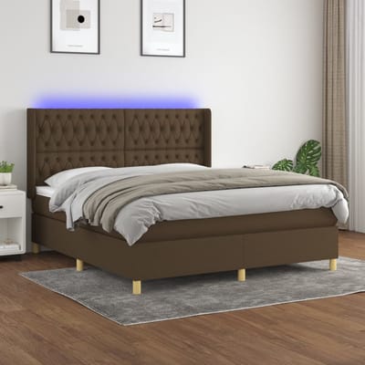 vidaXL - Boxspring - met - matras - en - LED - stof - donkerbruin - 160x200 - cm