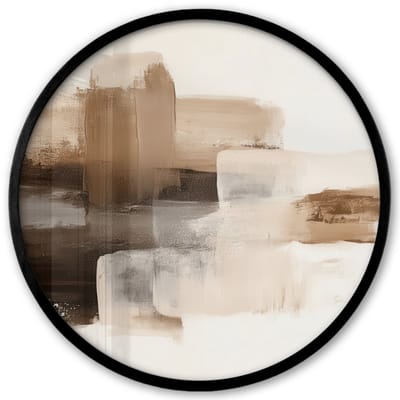 Poster in lijst Rond - Fotolijst 40x40 cm - Posters - Penseelstreken - Abstract landschap - Rust - Ronde posterlijst zwart - Decoratie - Wanddecoratie woonkamer - Muurdecoratie slaapkamer