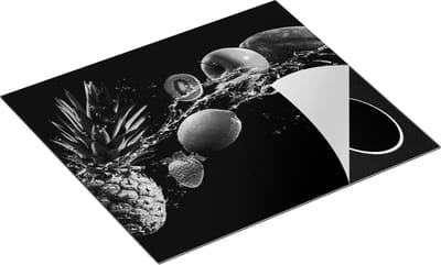 Chefcare Inductie Beschermer Fruit met Water op Zwart Achtergrond - Zwart Wit - 60x50 cm - Afdekplaat Inductie - Kookplaat Beschermer - Inductie Mat