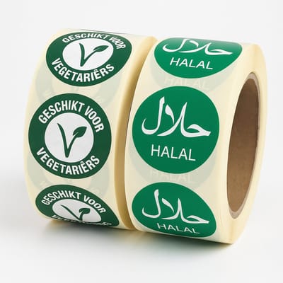 Vegetarisch en Halal Etiket - 1000stuks – Ø25mm - Diepvriesbestendig - Allergenenetiket - HACCP en Voedselveilig - Verwijderbaar - Professioneel Keuken Restaurant Horeca - Voordeelverpakking