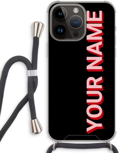 Gepersonaliseerd - Case Company® - Hoesje met koord geschikt voor iPhone 14 Pro Max hoesje met Koord - Namecase - Telefoonhoesje met Zwart Koord - Extra Bescherming aan alle Kanten en Over de Schermrand