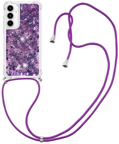 Coverup Hoesje - Geschikt voor Samsung Galaxy A37 Hoesje - Coverup Liquid Glitter Back Cover met Koord - Paars