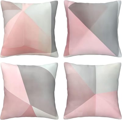Set van 4 kussenslopen, 65 x 65 cm, geometrie, roze-grijs, kussenslopen, fluweel, zacht, groot, ademend, dubbelzijdig, bankkussen, vierkant, decoratie voor auto, huis, woonkamer, bank, slaapkamer