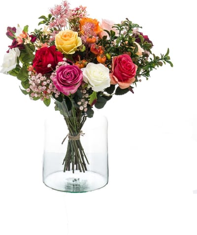 Emerald - Boeket Flame Roses - 45cm hoog - Rood - 21 stelen - Kunstboeket - Zijde boeket