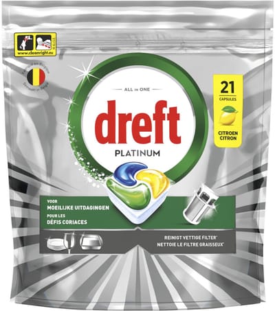 Dreft Vaatwastabletten Platinum All In One Citroen - 21 stuks